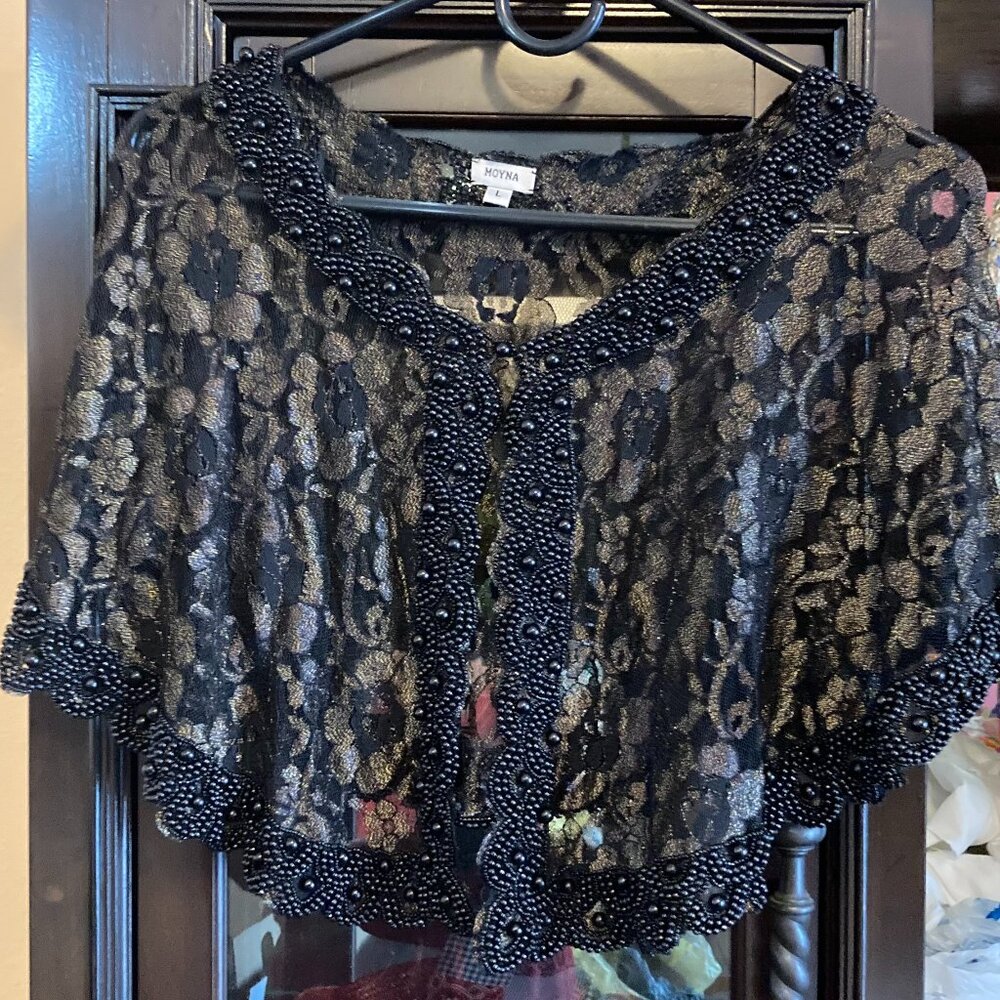 Black & Gold Brocade Lace Beaded Shrug